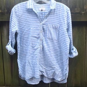 [LOFT] SOFTENED HENLEY STRIPED COTTON TOP L #63